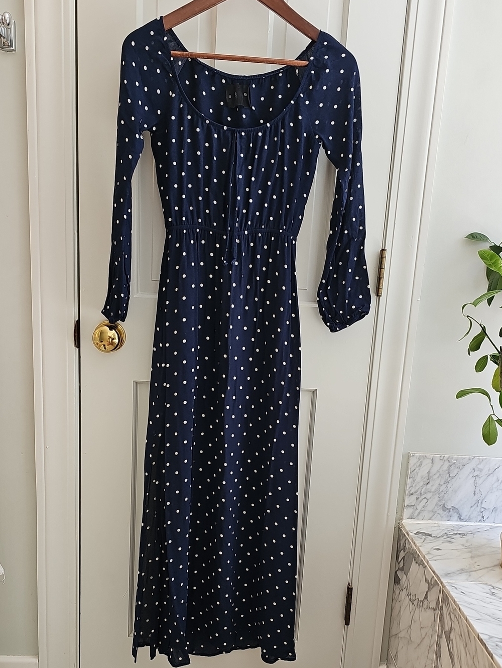 Reformation Navy Polka Dot Long Sleeve Maxi Dress